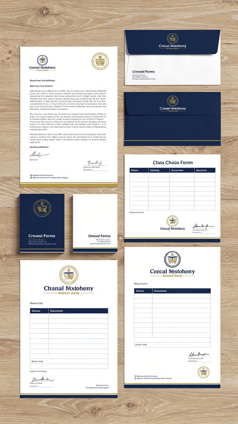 School stationery pack with letterheads and envelopes