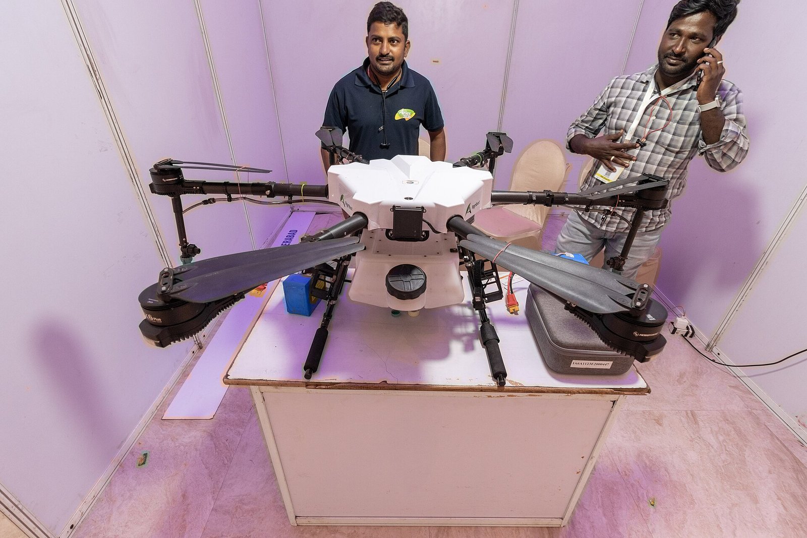 Agriculture spraying drone equipment for smart farming demonstrations.